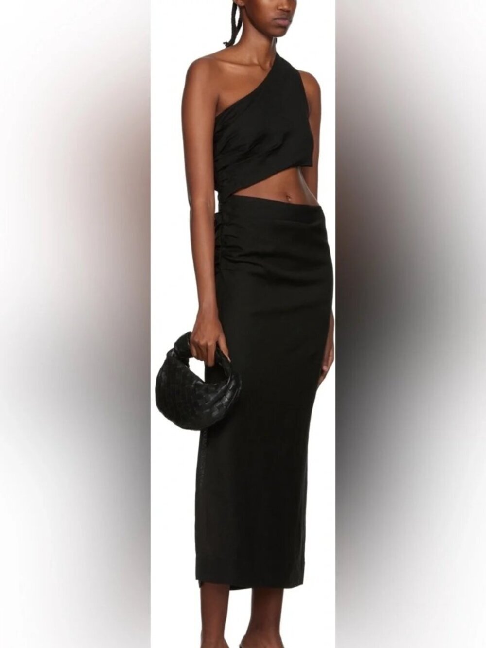 SIR. Black Asymmetrical Open Waist Midi Dress - 100% Linen - Picture 3 of 13